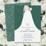 Wedding Gown on Emerald Green Bridal Shower Invitation<br><div class="desc">A bride in her wedding dress on a emerald green background,  these bridal shower invitations also feature a floral rose outline on the back. MORE colours and MATCHING items in our store.</div>