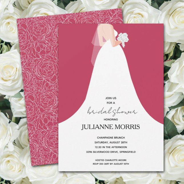 Wedding Gown on Magenta Bridal Shower Invitation (Creator Uploaded)