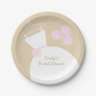 Wedding Gown Pink Beige 'Bridal Shower' Paper Plate