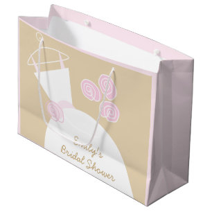 Wedding Gown Pink Beige Bridal Shower pink large Gift Bag
