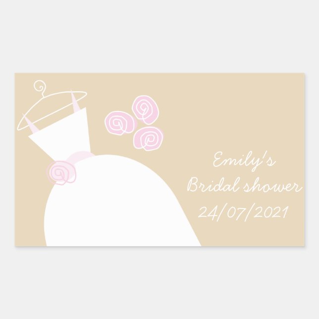 Wedding Gown Pink Beige 'Bridal Shower'  Rectangular Sticker (Front)