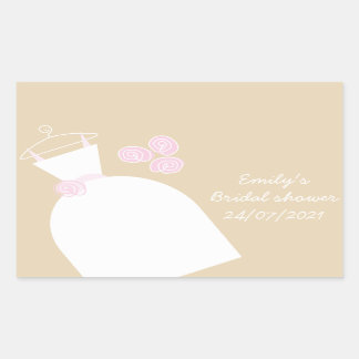 Wedding Gown Pink Beige 'Bridal Shower' Rectangular Sticker