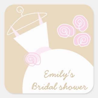 Wedding Gown Pink Beige 'Bridal Shower' square Sticker
