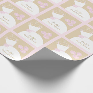 Wedding Gown Pink Beige 'Bridal Shower' square Wrapping Paper