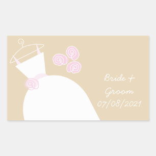 Wedding Gown Pink Beige 'Bride and Groom'  Rectangular Sticker