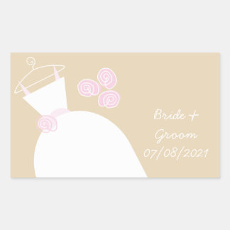 Wedding Gown Pink Beige 'Bride and Groom' Rectangular Sticker