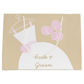 Wedding Gown Pink Beige Bride & Groom large Gift Bag