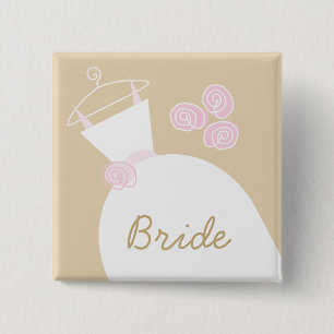 Wedding Gown Pink Beige 'Bride' square 15 Cm Square Badge