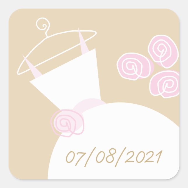 Wedding Gown Pink Beige 'Date' sticker square (Front)