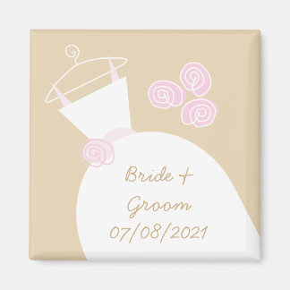 Wedding Gown Pink Beige 'Names and Date' Magnet