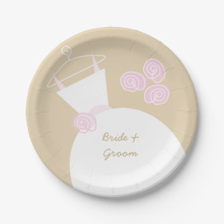 Wedding Gown Pink Beige 'Names' paper plate
