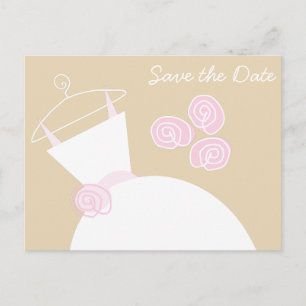 Wedding Gown Pink Beige Save the Date horizontal Announcement Postcard