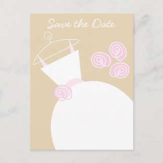 Wedding Gown Pink Beige Save the Date pink back An Announcement Postcard