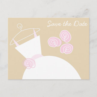 Wedding Gown Pink Beige Save the Date pink back H Announcement Postcard