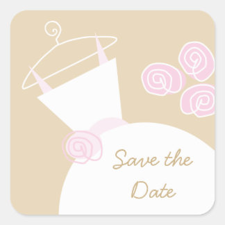 Wedding Gown Pink Beige 'Save the Date' square Sticker