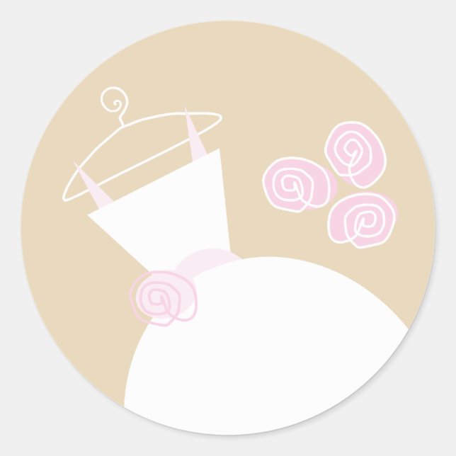 Wedding Gown Pink Beige sticker round (Front)