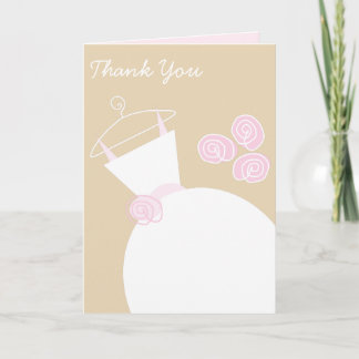 Wedding Gown Pink Beige 'Thank You' pink vertical Thank You Card