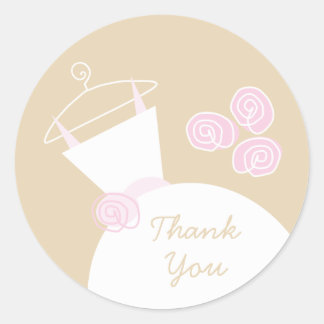 Wedding Gown Pink Beige 'Thank You' sticker round