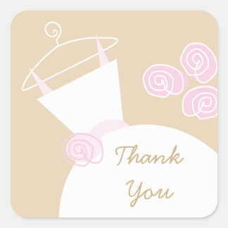 Wedding Gown Pink Beige 'Thank You' sticker square