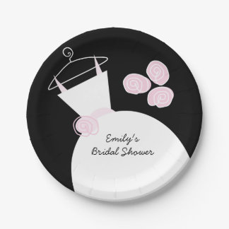 Wedding Gown Pink 'Bridal Shower' black Paper Plate