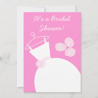 Wedding Gown Pink bridal shower invitation white
