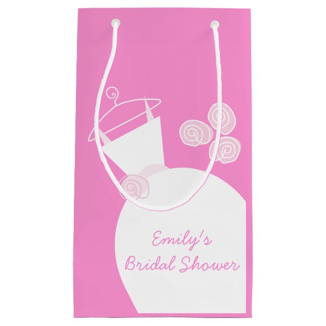 Wedding Gown Pink Bridal Shower small Gift Bag (Front)
