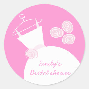 Wedding Gown Pink 'Bridal Shower' sticker round