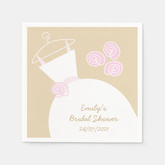 Wedding Gown Pink bridal shower 'Text' beige Napkin