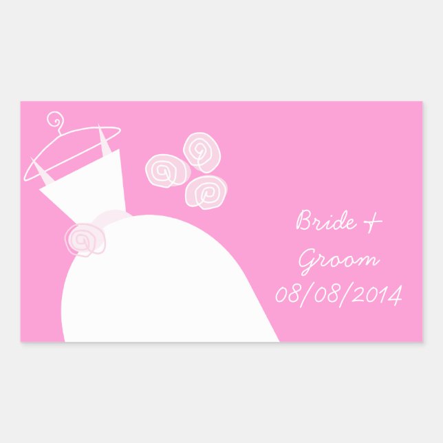 Wedding Gown Pink 'Bride and Groom' rectangle Rectangular Sticker (Front)
