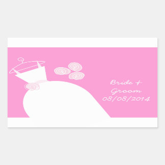 Wedding Gown Pink 'Bride and Groom' rectangle Rectangular Sticker