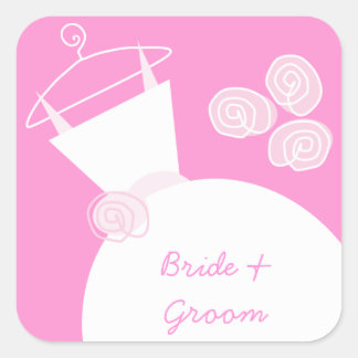 Wedding Gown Pink 'Bride and Groom' square Sticker