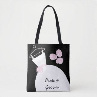Wedding Gown Pink Bride Groom all over black Tote Bag