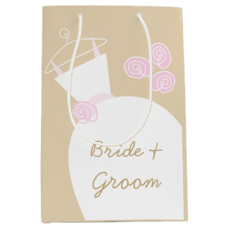 Wedding Gown Pink Bride & Groom beige medium Gift Bag