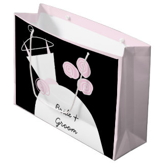 Wedding Gown Pink Bride & Groom black pastel large Gift Bag