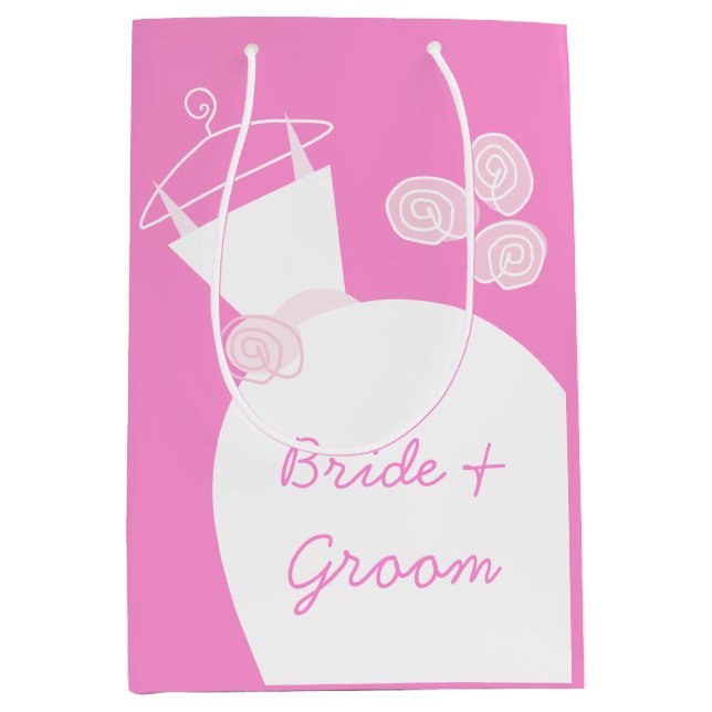 Wedding Gown Pink Bride & Groom medium Gift Bag (Front)