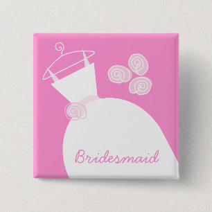 Wedding Gown Pink 'Bridesmaid' square 15 Cm Square Badge