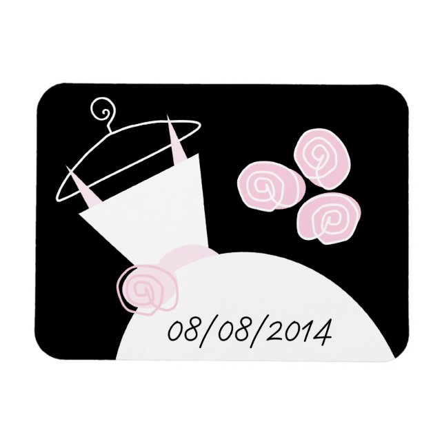 Wedding Gown Pink 'Date' black horizontal Magnet (Horizontal)