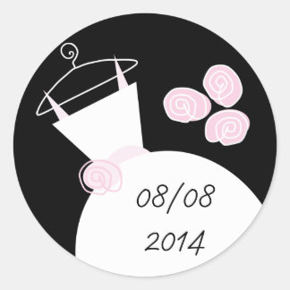 Wedding Gown Pink 'Date' round black Classic Round Sticker