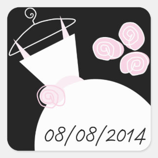 Wedding Gown Pink 'Date' square black Sticker