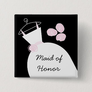 Wedding Gown Pink 'Maid of Honour' black square 15 Cm Square Badge