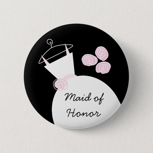 Wedding Gown Pink 'Maid of Honour' button black (Front)