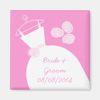 Wedding Gown Pink 'Names and Date' Magnet
