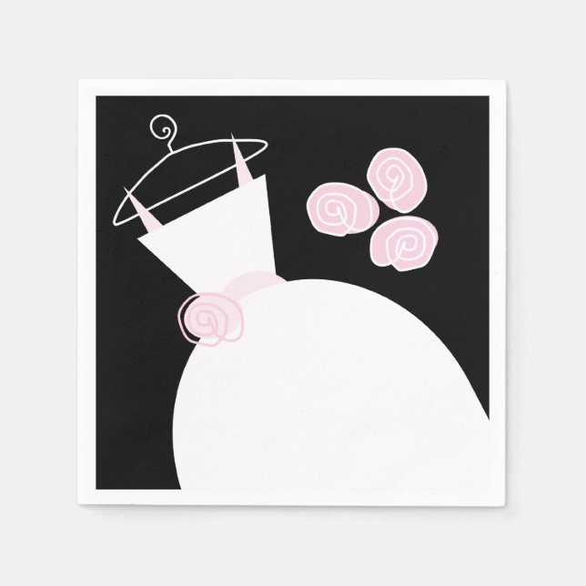 Wedding Gown Pink paper napkin black (Front)