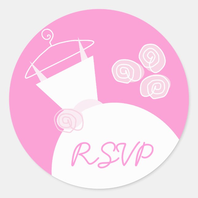 Wedding Gown Pink 'RSVP' sticker round (Front)