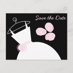 Wedding Gown Pink Save the Date black horizontal Announcement Postcard