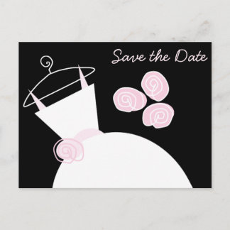 Wedding Gown Pink Save the Date black horizontal Announcement Postcard
