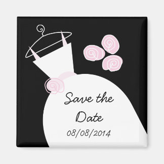 Wedding Gown Pink 'Save the date' black Magnet