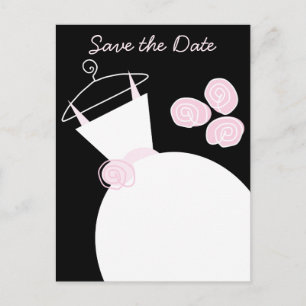 Wedding Gown Pink Save the Date black pastel Announcement Postcard