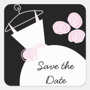 Wedding Gown Pink 'Save the Date' square black Sticker