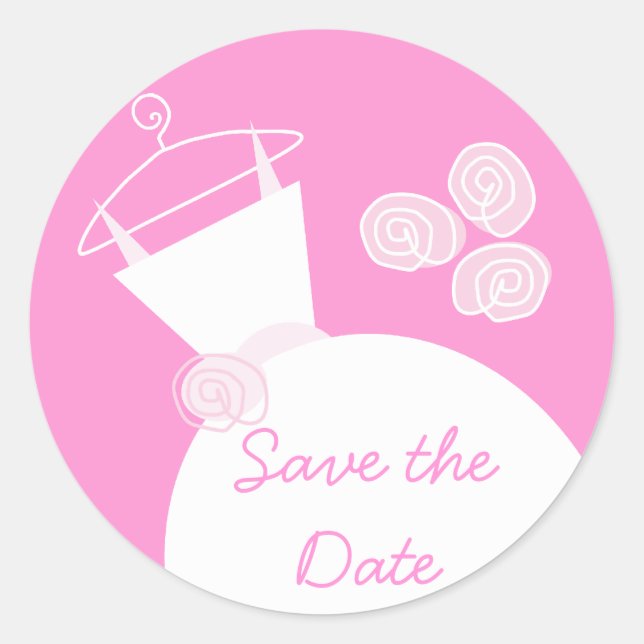 Wedding Gown Pink 'Save the Date' sticker round (Front)